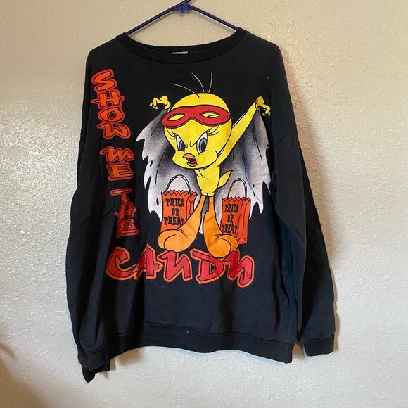 Looney Tunes Womens 18/20W Tweety Halloween Sweatshirt Black Vampire Vintage - Picture 1 of 9